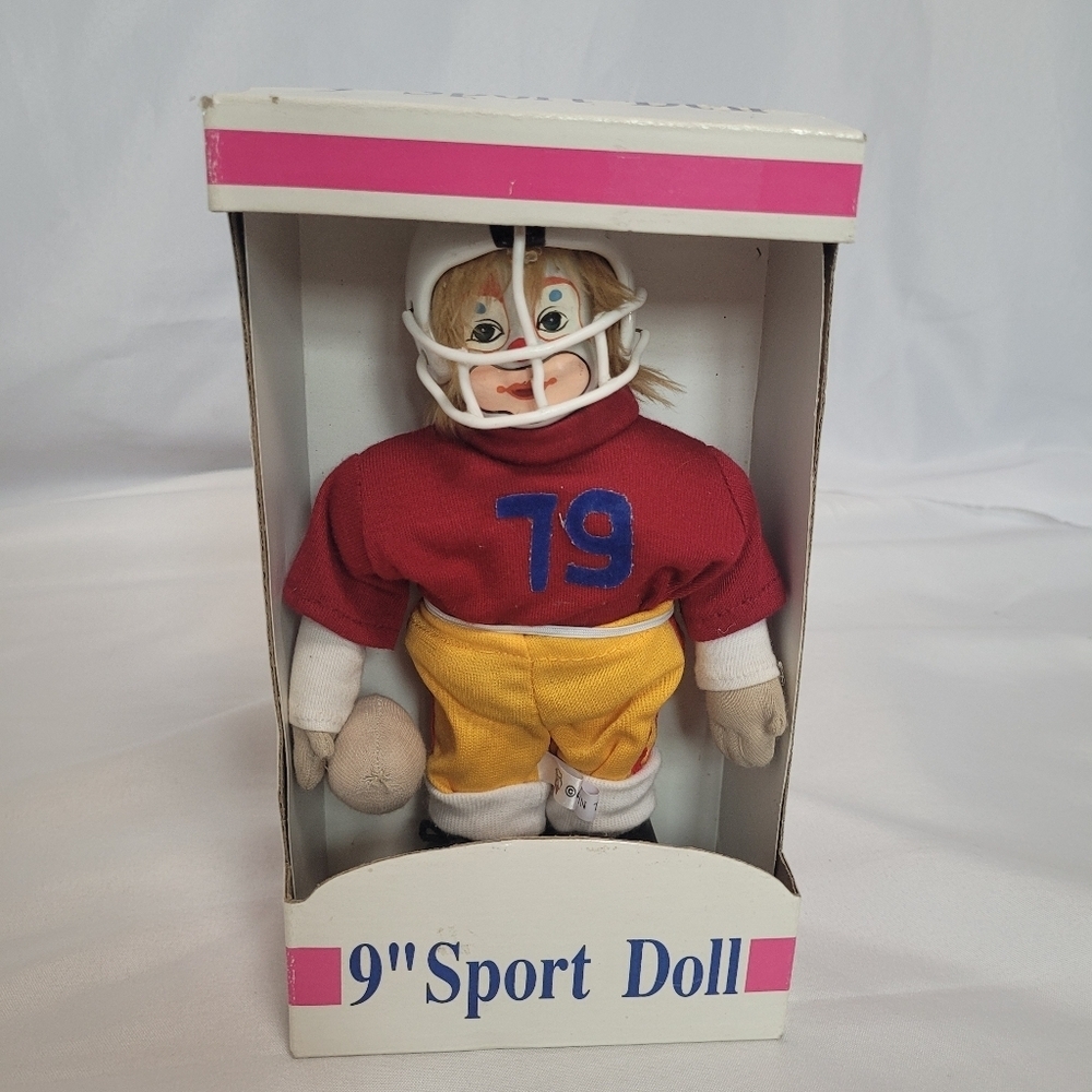 Vintage 9" Sports Clown Doll Football Player Thailand